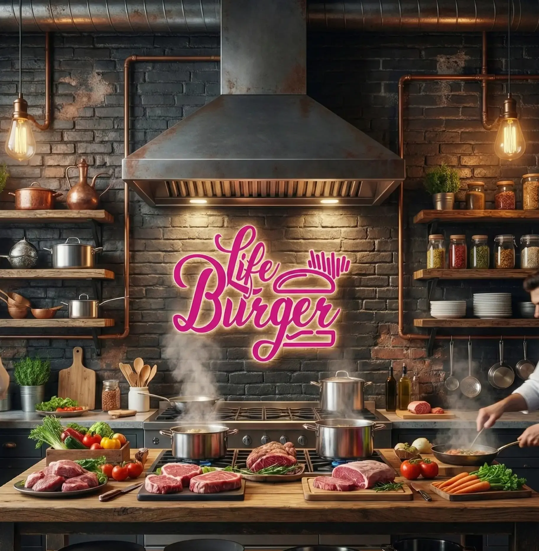 Unser Team bereitet frische Burger zu